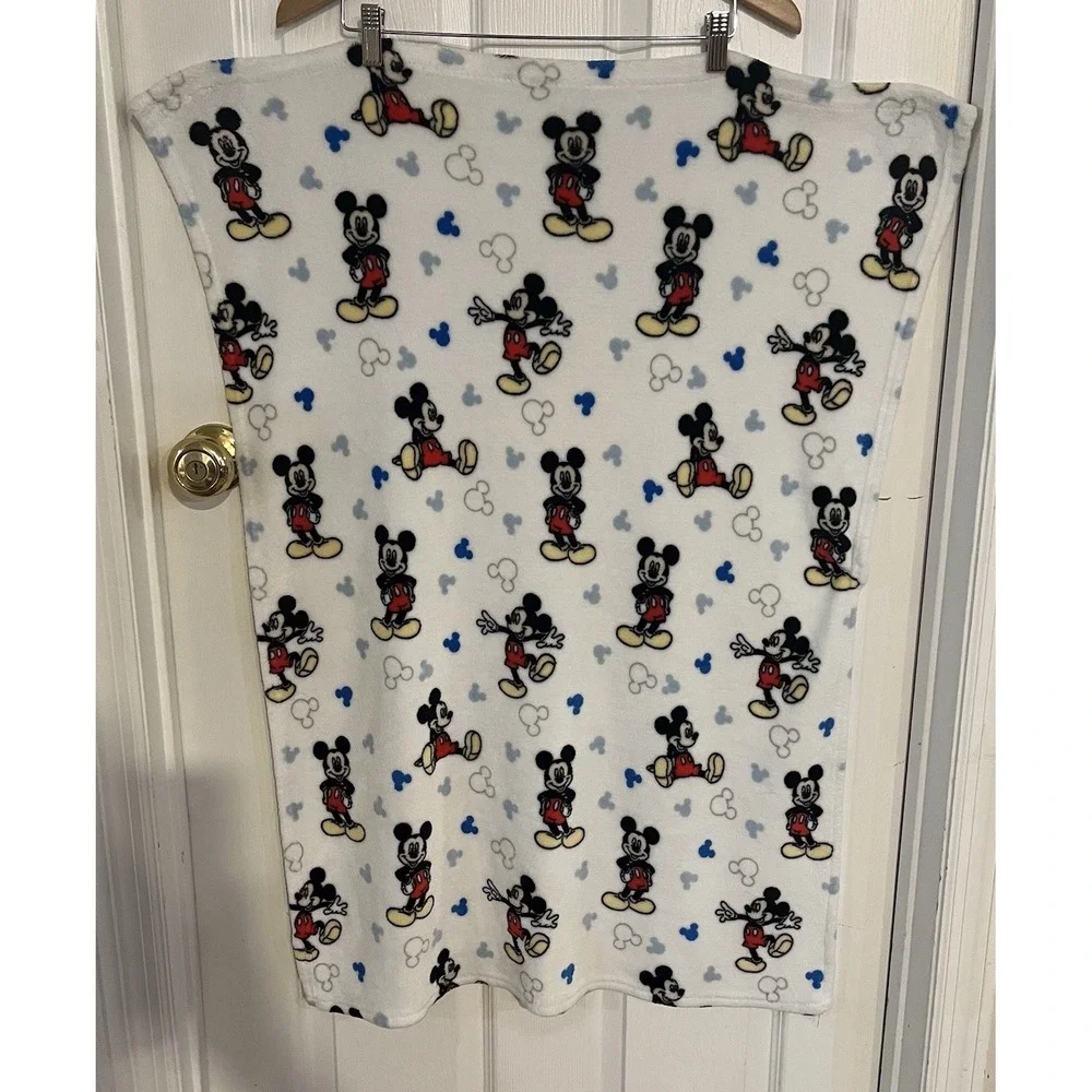 Disney Baby Classic Mickey Mouse Fleece Blanket‎ White Blue Red 37x28 Soft Lovey